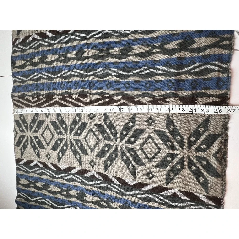 Unbranded Women's  Blue Maroon Brown Tan Fringe  Geometric Scarf  ~ 27